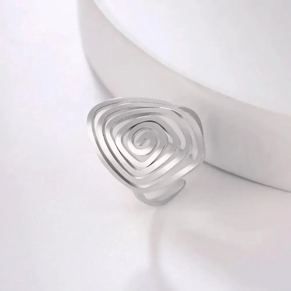 NEW Large‎ Women’s PVD White Gold-Plated Stainless Spiral Adjustable Ring